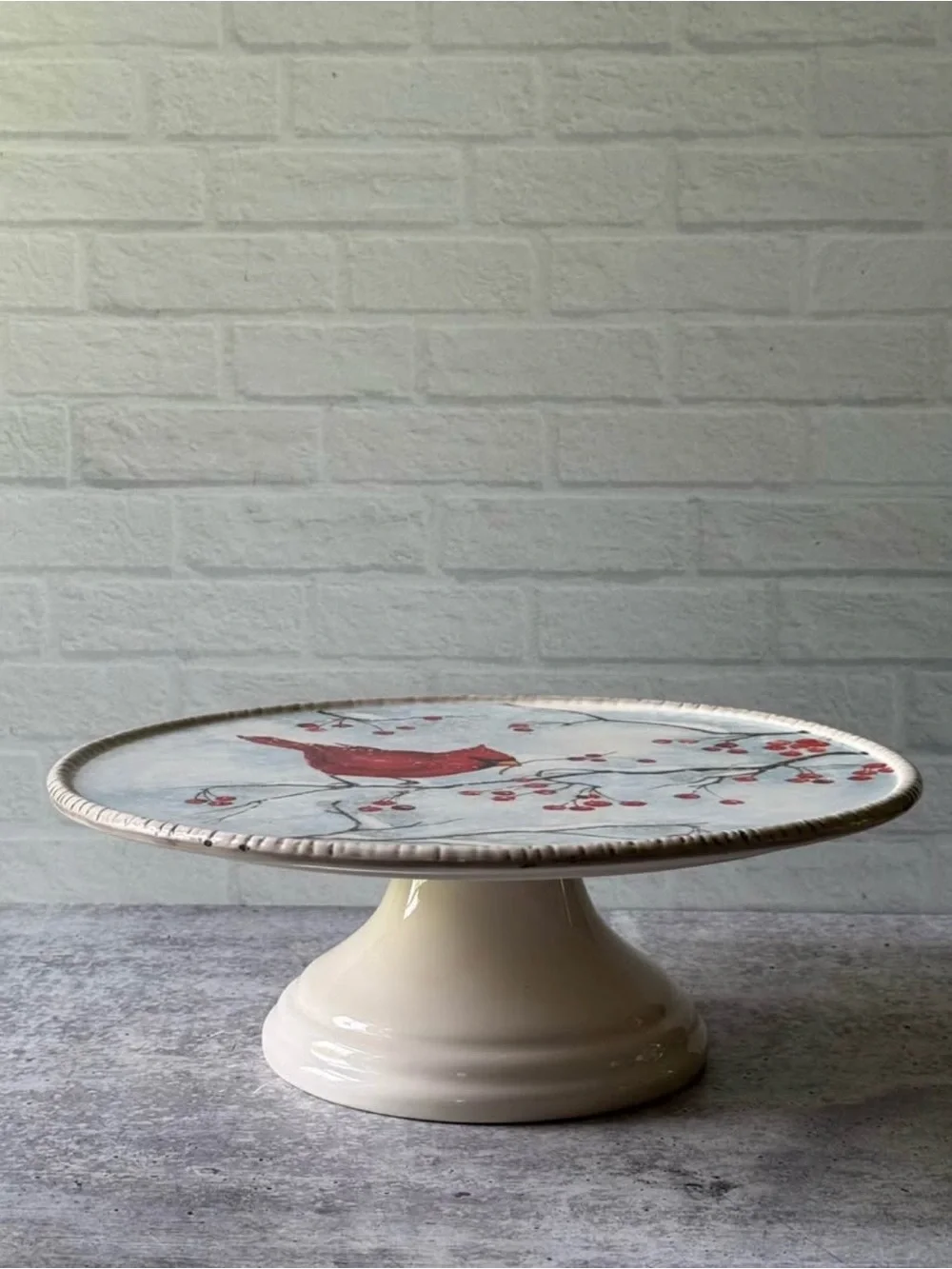 Cracker Barrel Red Cardinal Bird Cake Stand Winter Theme - Hard To Find